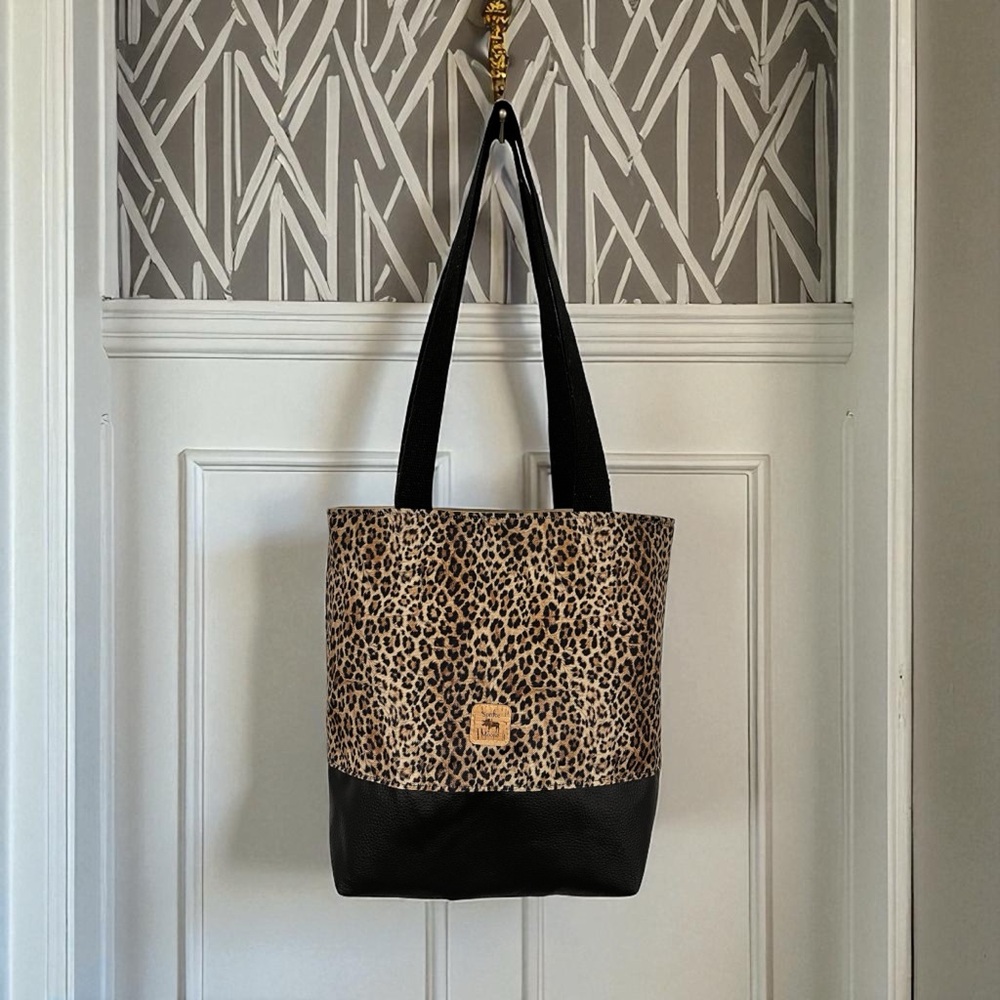 Leopard Print Tote Bag with Black Accents